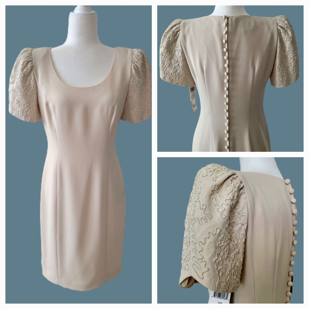 NWT Women's Stunning Donna Morgan Sand/Cream Sequin Beaded Sleeve Dress …